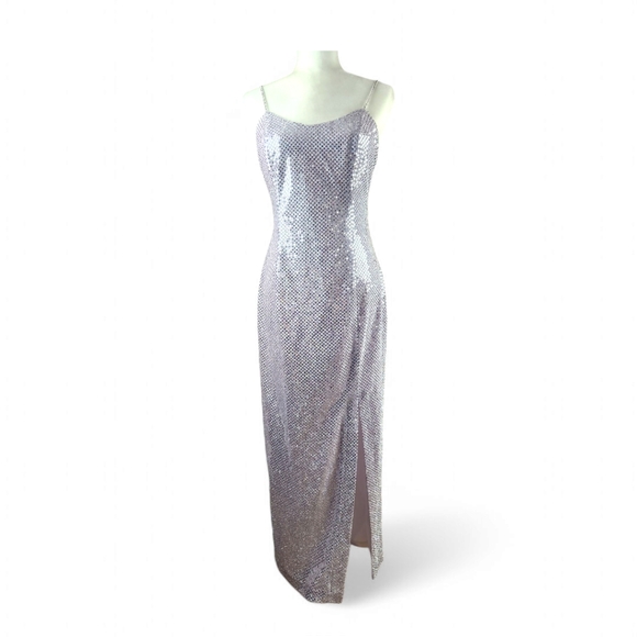90s Vtg Gunne Sax Size 9 / 10 Lavender Sequin Glam Formal Maxi Dress Prom